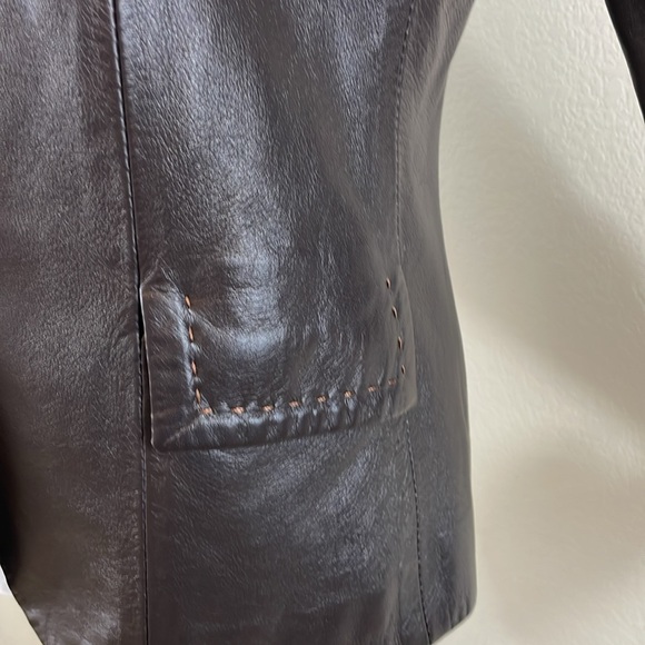 Zanella dark chocolate leather single button blazer - Picture 4 of 6